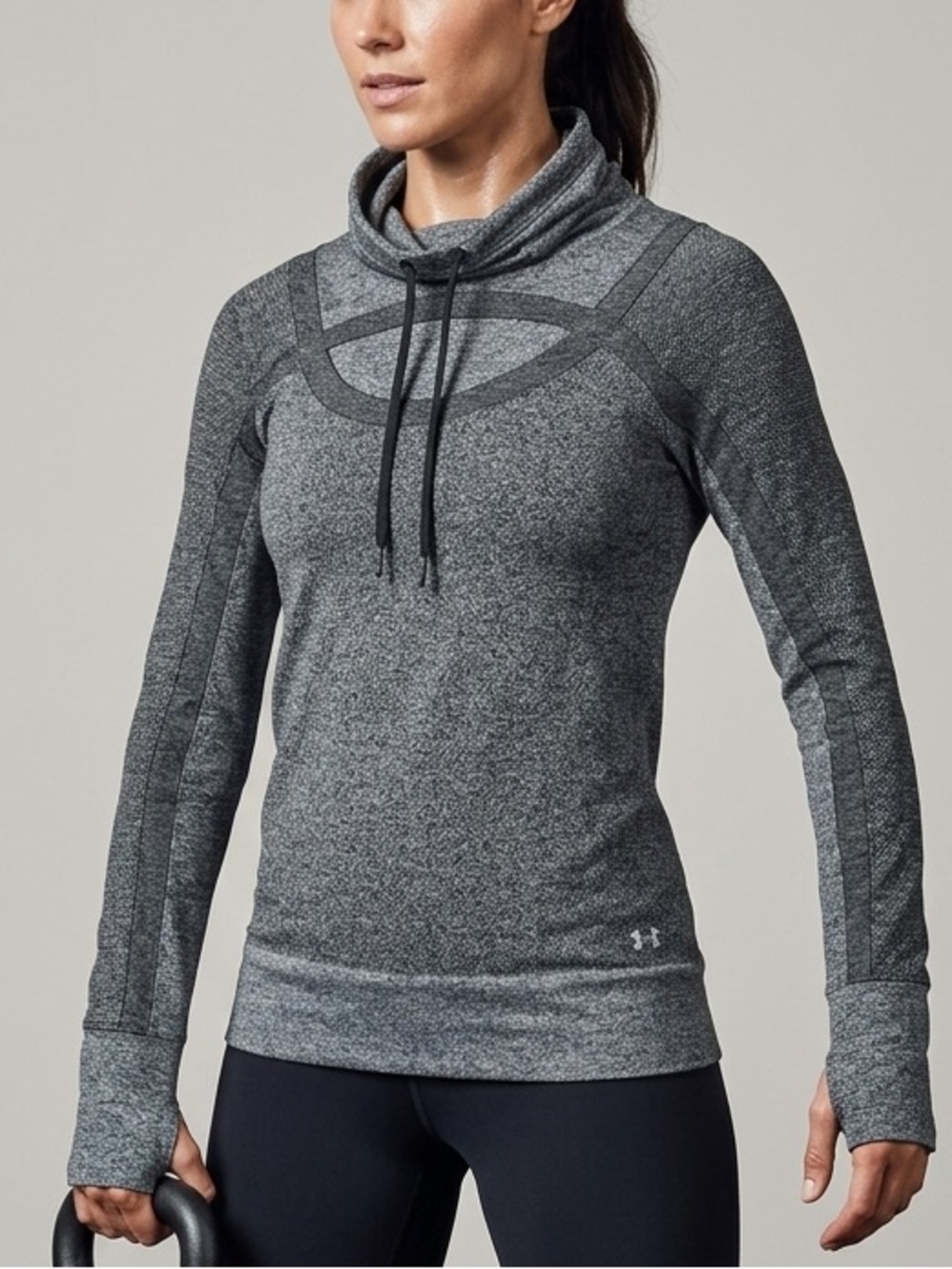 Under Armour Black Heathered Threadborne Fitted Long Sleeve Top Cowl Neck